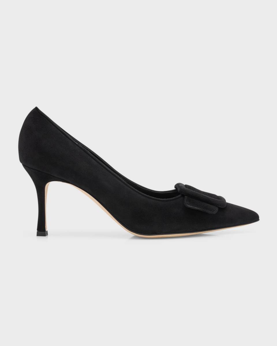 Maysale Suede Pointed-Toe Buckle Pumps